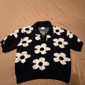 Floral Black and White Women's Sweater